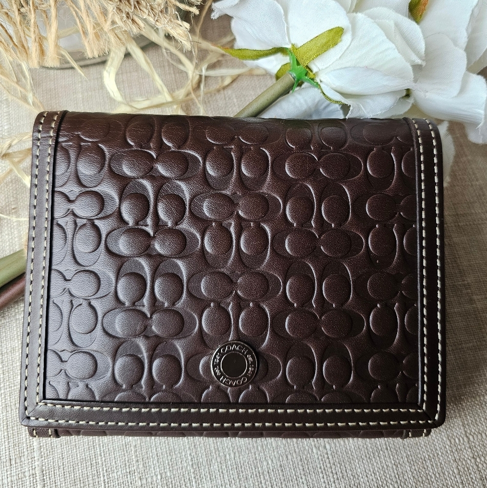 Vintage Coach Signature Embossed Leather Wallet w/Untreated Vachetta Interior